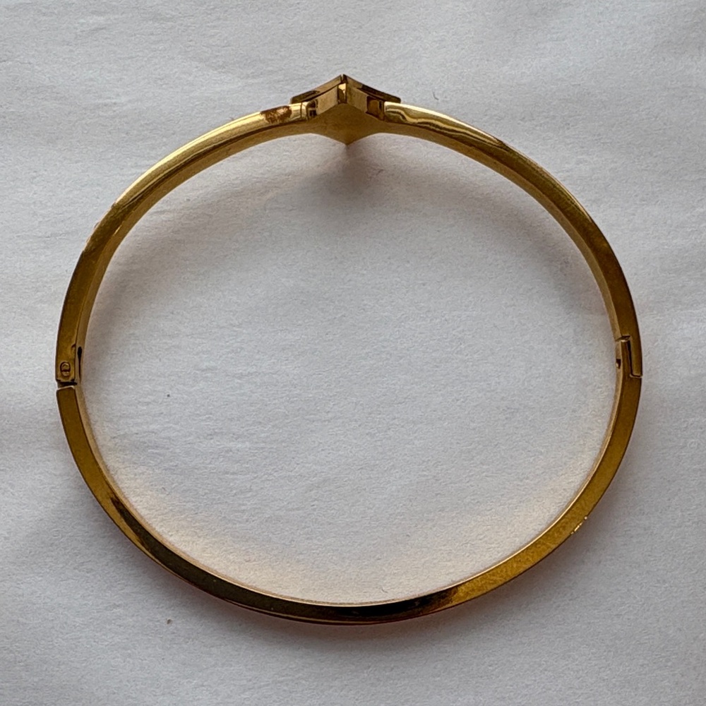 Gold-Tone Black Flower Accent Bangle Bracelet with Crystals - Picture 2 of 5